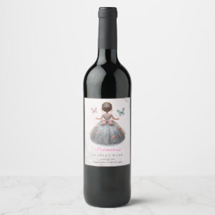 Étiquette Pour Bouteilles De Vin Robe princesse en argent rose Fête d'anniversaire 