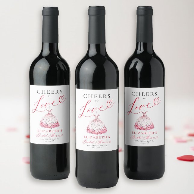 Étiquette Pour Bouteilles De Vin Robes de Cœurs de la Saint-Valentin Mariage Fantai (valentine bridal shower wine label brunch bubbly watercolor hearts dress showered with love garden )