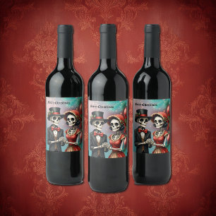 Étiquette Pour Bouteilles De Vin Romance d'os de Noël, un couple de squelettes fest