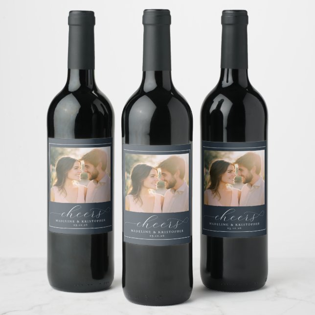 Étiquette Pour Bouteilles De Vin Romantic Navy Elegant Photo (Bouteilles)