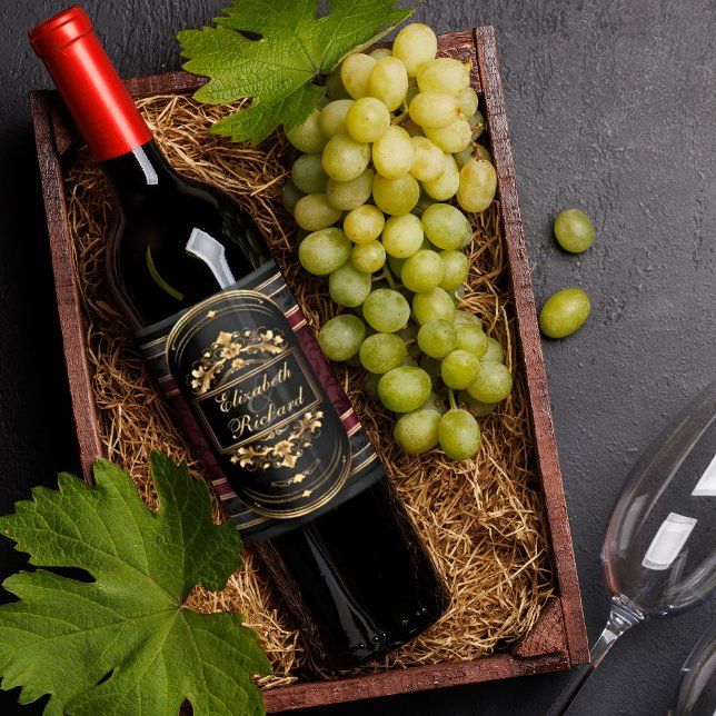 Étiquette Pour Bouteilles De Vin Romantique Élégante Calligraphie Bourgogne Damas (Créateur téléchargé)