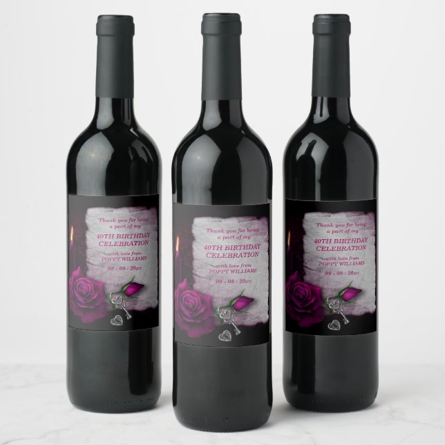 Étiquette Pour Bouteilles De Vin Romantique gothique Rose & bougie Anniversaire (Bouteilles)