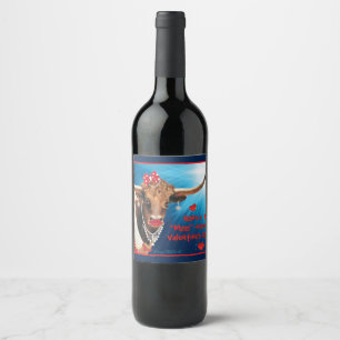 Étiquette Pour Bouteilles De Vin Romantique Longhorn Vache Valentine