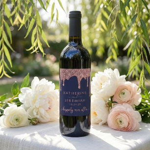 Étiquette Pour Bouteilles De Vin Rose bleu marine Parties scintillant Mariage de la