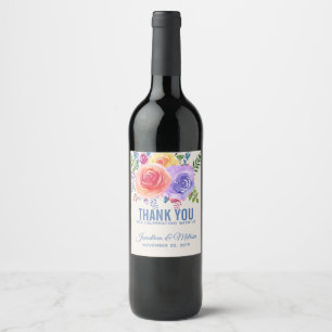 Étiquette Pour Bouteilles De Vin Rose coloré Aquarelle Floral Mariage Merci