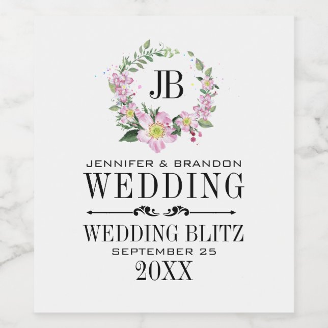 Étiquette Pour Bouteilles De Vin Rose de chien Wreath Mariage conception Étiquette (Étiquettes simples)