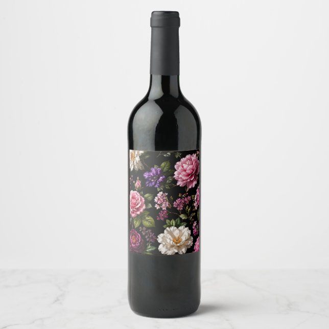 Étiquette Pour Bouteilles De Vin Rose en velours noir  (Devant)