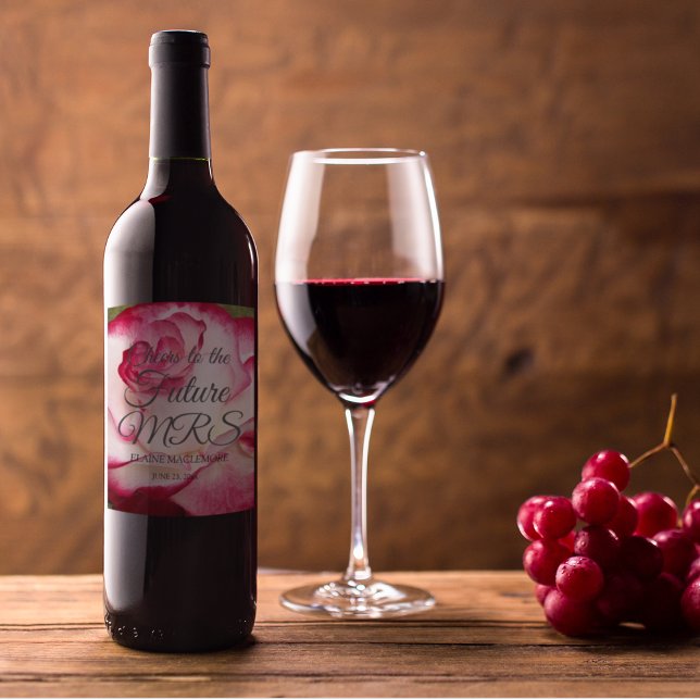 Étiquette Pour Bouteilles De Vin Rose et Rose blanche Fête des mariées personnalisé (In Situ)