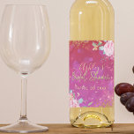 Étiquette Pour Bouteilles De Vin Rose Floral Fancy Élégante Fête des mariées romant<br><div class="desc">Magnifique bouteille de vin de douche nuptiale personnalisée design étiquette avec roses roses roses,  feuilles d'eucalyptus,  papillons et étincelles sur un arrière - plan rose baissière.</div>