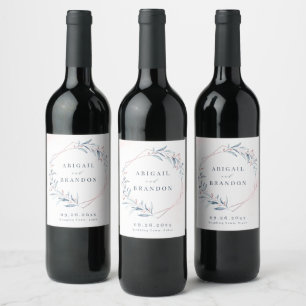 Étiquette Pour Bouteilles De Vin Rose Gold Dusty Blue Greenery Mariage géométrique