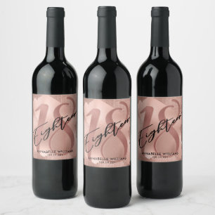 Étiquette Pour Bouteilles De Vin Rose Gold Faux Foil 18e anniversaire