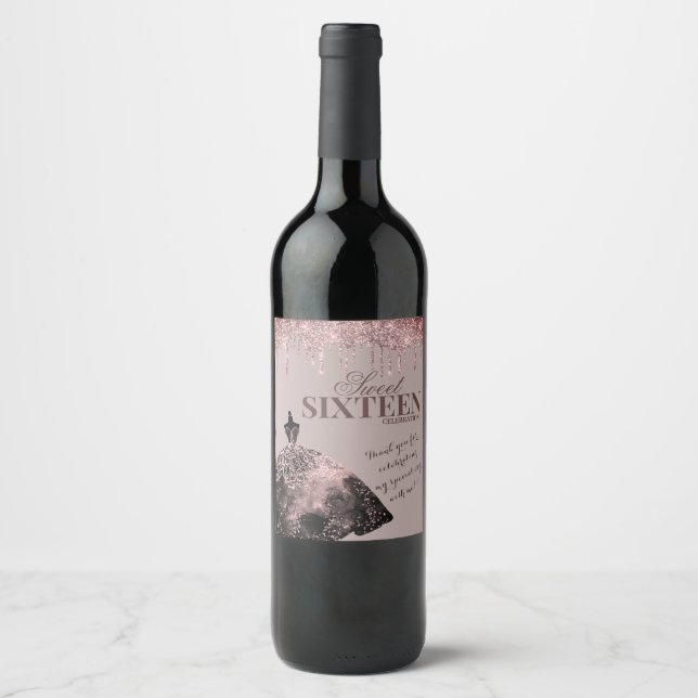 Étiquette Pour Bouteilles De Vin Rose Gold Glam Parties scintillant étincelle douce (Devant)