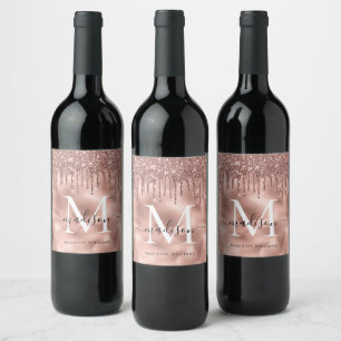 Étiquette Pour Bouteilles De Vin Rose Gold Métallisé Rose Clair Paillettes Coulante