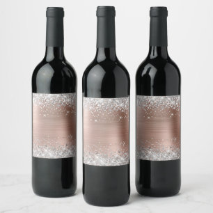 Étiquette Pour Bouteilles De Vin Rose Gold Pailleté Argenté Vierge