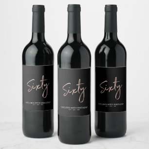 Étiquette Pour Bouteilles De Vin Rose Gold Soixante Lettres Fête 60 ans