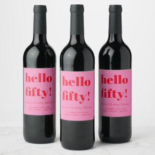 Étiquette Pour Bouteilles De Vin Rose gras rouge moderne 50e anniversaire personnal