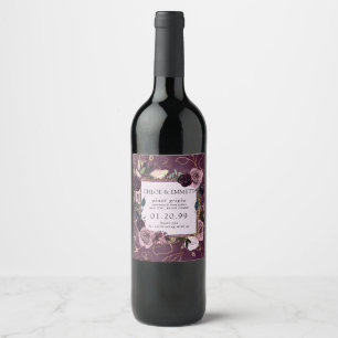 Étiquette Pour Bouteilles De Vin Rose Mauve, Or Violet Floral