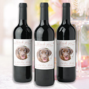 Étiquette Pour Bouteilles De Vin Rose moderne Merci d'or Chien Photo Animal Mariage