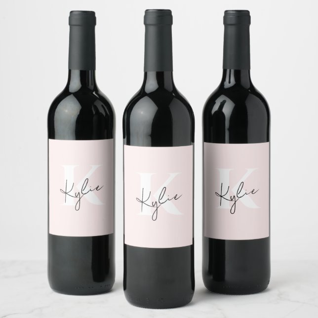 Étiquette Pour Bouteilles De Vin Rose Moderne Rouge Foncé Monogramme Personnalisé N (Bouteilles)