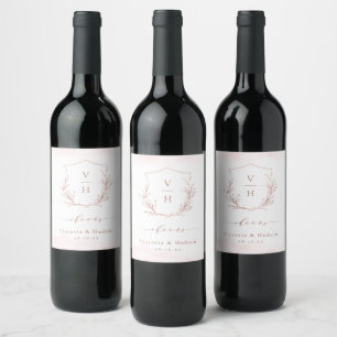 Étiquette Pour Bouteilles De Vin Rose or élégant botanique crête monogramme mariage