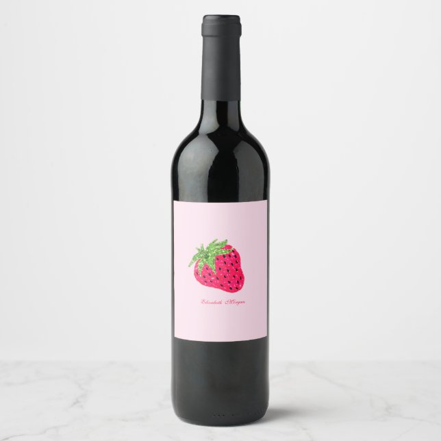 Étiquette Pour Bouteilles De Vin Rose Pailleté Fraise Froid (Devant)