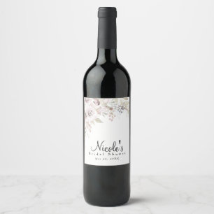 Étiquette Pour Bouteilles De Vin Rose Pâle Aquarelle Élégante Fleurie de Mariage de