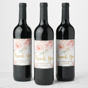 Étiquette Pour Bouteilles De Vin Rose Pâle Floral Or Bride Fête Naissance Anniversa