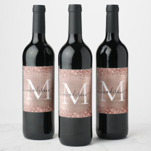 Étiquette Pour Bouteilles De Vin Rose Parties scintillant or brossé métal Monogramm