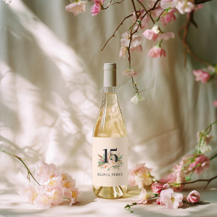 Étiquette Pour Bouteilles De Vin Rose pastel bohème fille aquarelle florale anniver