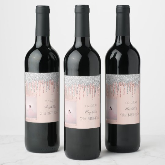 Etiquette Pour Bouteilles De Vin Rose Photo Personnalise D Anniversaire Parties Sci Zazzle Fr