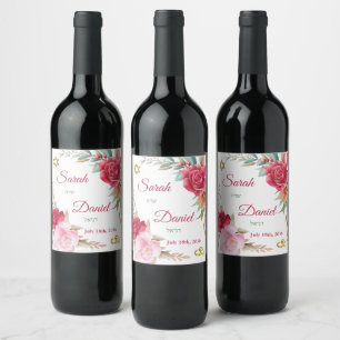 Étiquette Pour Bouteilles De Vin Rose rose pâle et rose foncé Noir Mariage juif