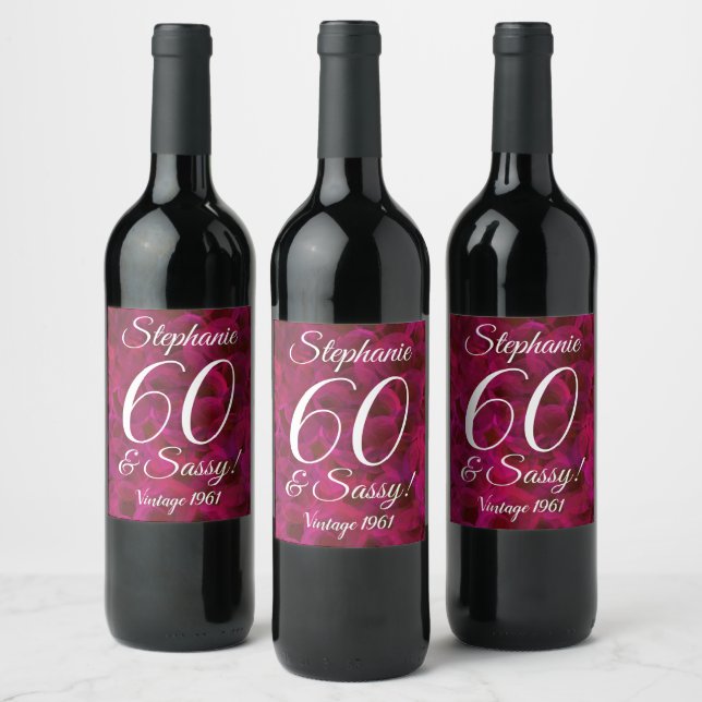 Étiquette Pour Bouteilles De Vin Rose rouge Abstraite 60 et Sassy Birthday (Bouteilles)