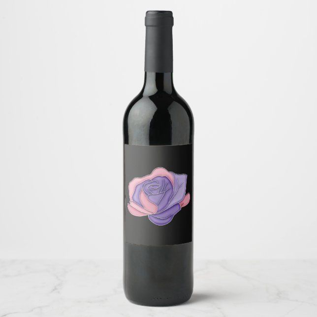 Étiquette Pour Bouteilles De Vin Rose Rouge et Fleurie (Devant)