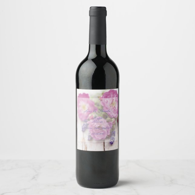 Étiquette Pour Bouteilles De Vin Rose sauvage et Mariage de fleurs d'été Lavender (Devant)