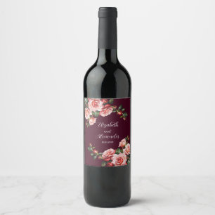 Étiquette Pour Bouteilles De Vin Rose sombre et rouge roses mariage bordeaux