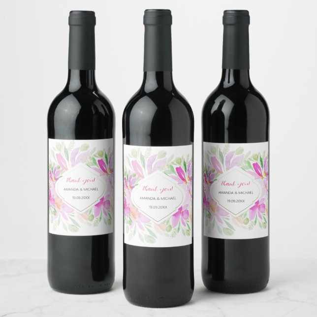 Étiquette Pour Bouteilles De Vin Rose Vert Bohème Floral (Bouteilles)