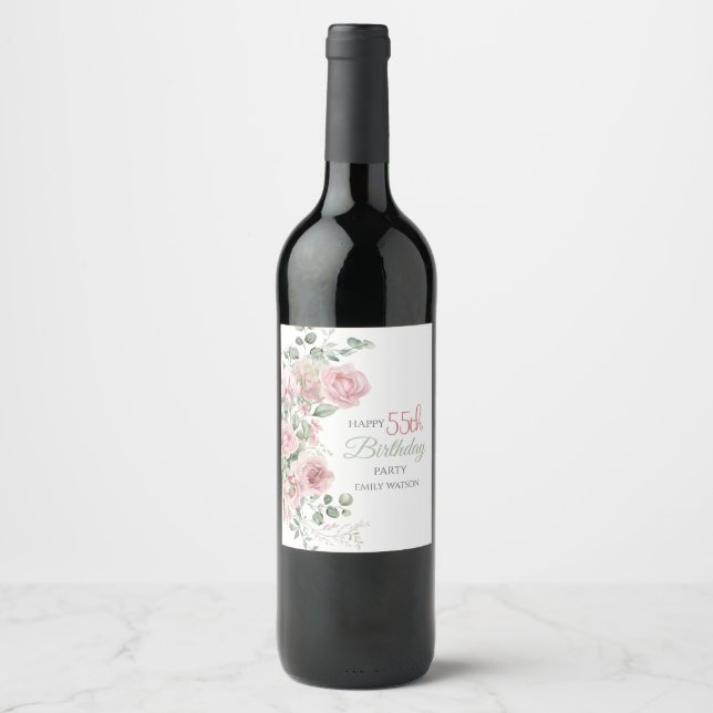 Étiquette Pour Bouteilles De Vin Rosée de buissons de roses eucalyptus 55e annivers (Devant)