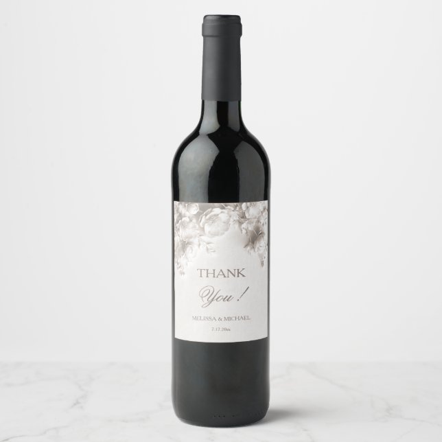 Étiquette Pour Bouteilles De Vin Roses 3D blanches Mariage Merci (Devant)