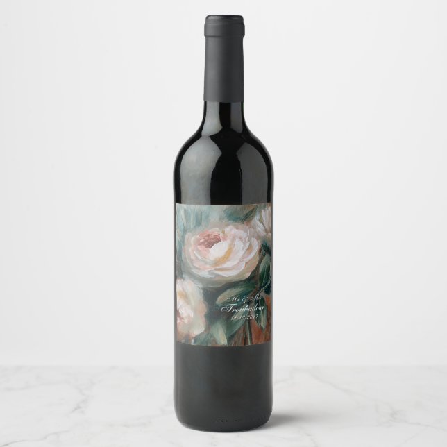 Étiquette Pour Bouteilles De Vin Roses Blanches (Devant)