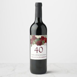 Étiquette Pour Bouteilles De Vin Roses blanches rouges bordeaux 40e anniversaire de