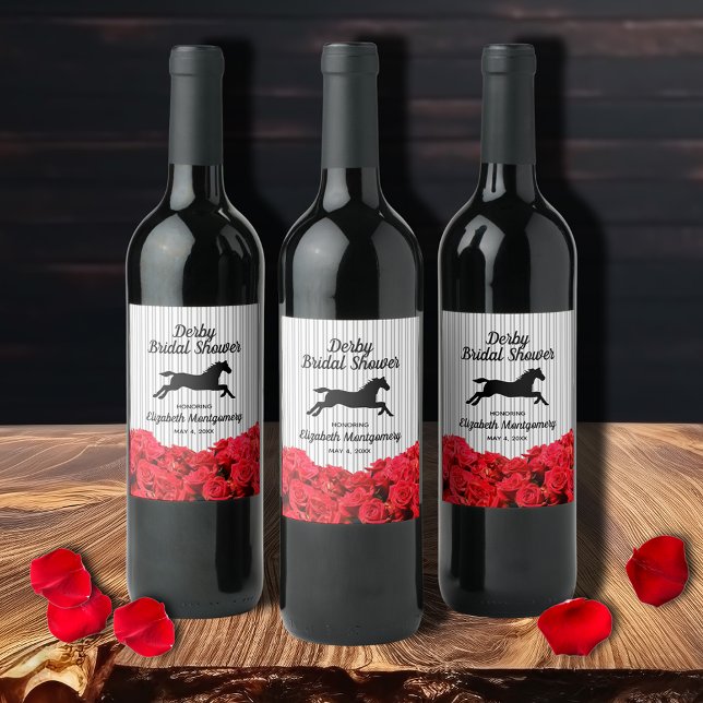 Étiquette Pour Bouteilles De Vin Roses de cheval Derby Shower de Mariage (Wine bottle labels to personalize for your bridal shower.)