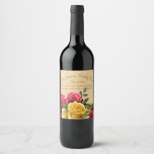Étiquette Pour Bouteilles De Vin Roses Florales Rouge et Jaune Vintage
