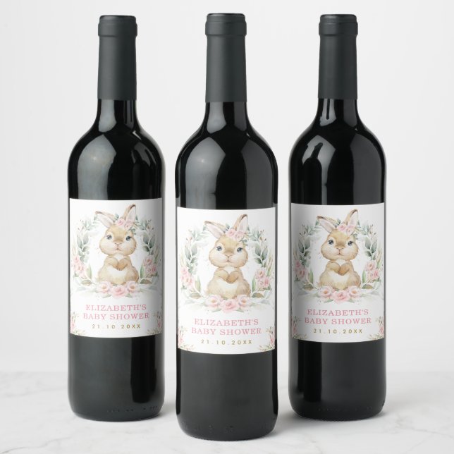 Étiquette Pour Bouteilles De Vin Roses roses roses lapin lapin de Pâques Baby showe (Bouteilles)