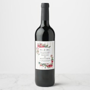 Étiquette Pour Bouteilles De Vin Roses sauvages et Étiquette de vin blanc de neige