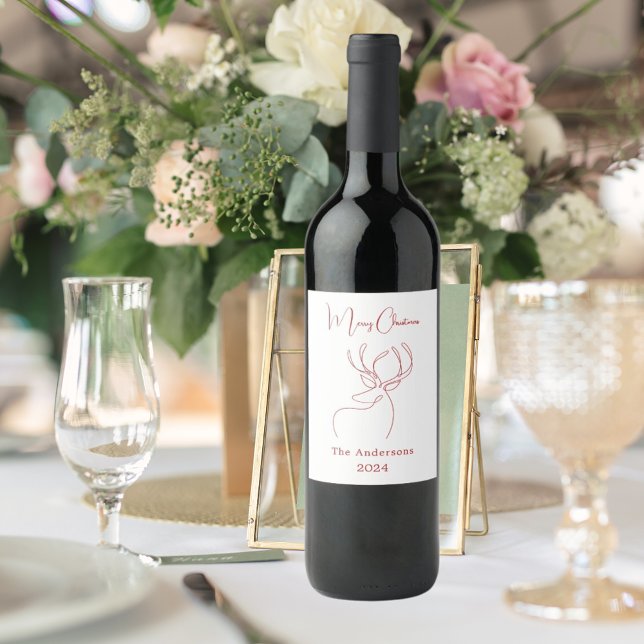 Étiquette Pour Bouteilles De Vin Rouge blanc rennes abstraits Noël moderne (Créateur téléchargé)