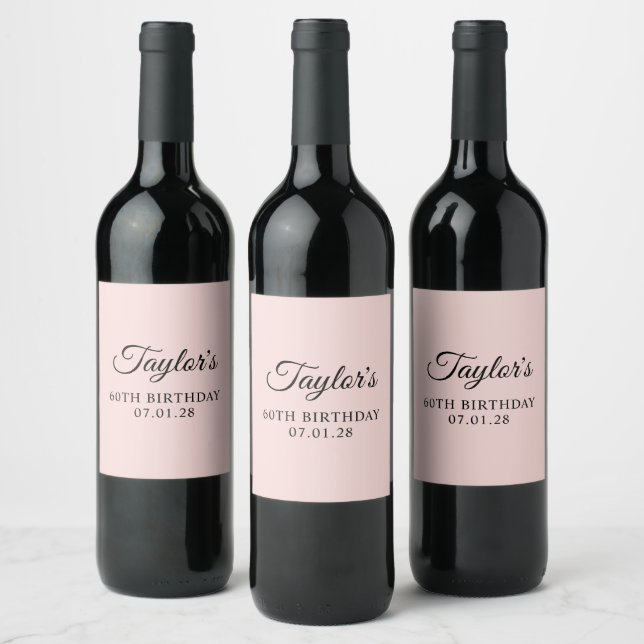 Étiquette Pour Bouteilles De Vin Rouge et Noir Élégant Script 60e Anniversaire (Bouteilles)