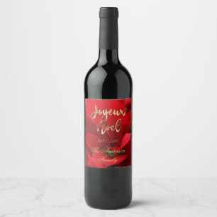 Étiquette Pour Bouteilles De Vin Rouge Poinsettia Floral Français Noël Joyeux Noël