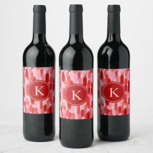 Étiquette Pour Bouteilles De Vin Rouge rose Abstrait brosses Motif Monogramme