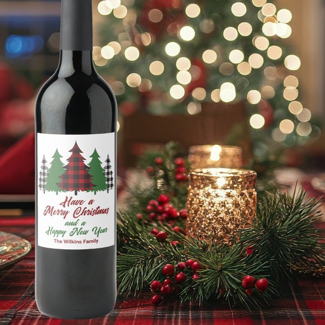 Étiquette Pour Bouteilles De Vin Rouge rustique Joyeux Noël Joyeux Nouvel An (Créateur téléchargé)