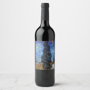 Étiquette Pour Bouteilles De Vin Route avec cyprès de Van Gogh Impressionnisme
